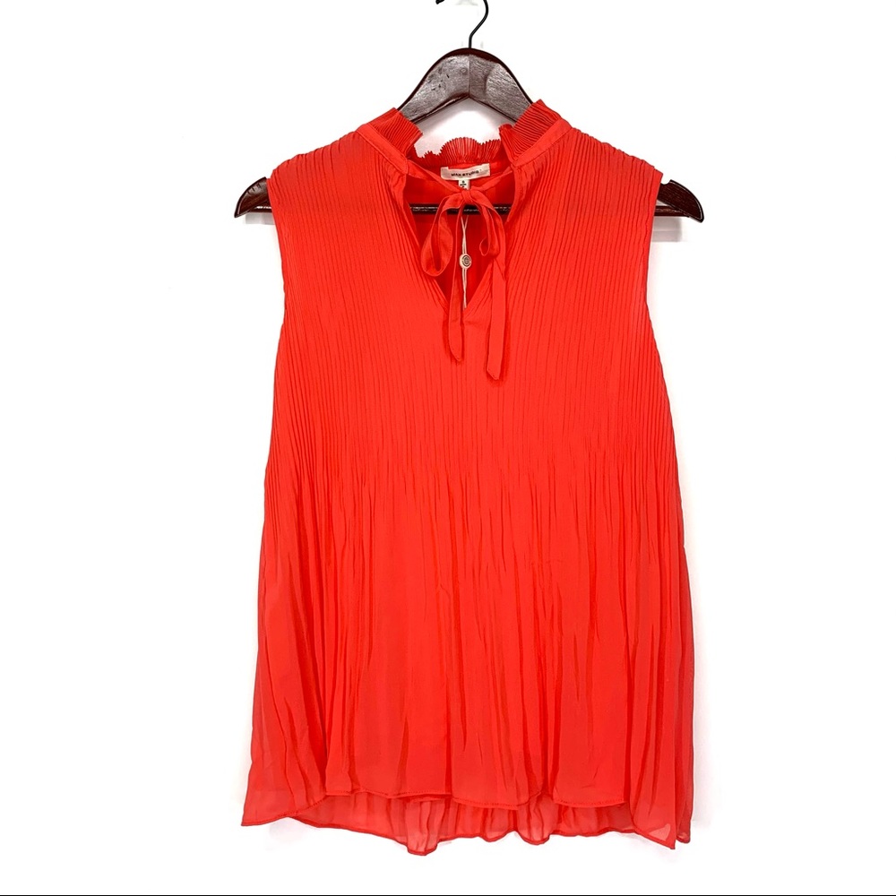 Max Studio Deep Coral Accordion Pleat Sleeveless Blouse New Nwt Size Small